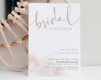 Bridal Luncheon Invitation Template, Minimalist Wedding Shower Invite, Blush Pink, Bride To Be, Editable Invitation Instant Download