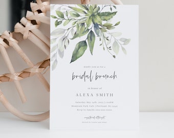 Bridal Brunch Invitation, Bridal Luncheon Invitation, Digital Download, Eucalyptus, DIY, Editable Text