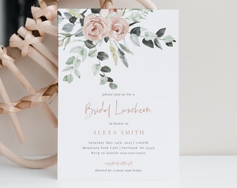 Bridal Luncheon Invitation Template, Modern Wedding Shower Invite, Blush Pink, Editable Invitation Digital Download