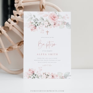 Baptism Invitation Girl | Baptism Invite | Baby Girl Christening | Blush Pink | Editable Invitation | Digital Download | Editable Text