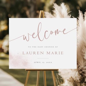 Baby Shower Welcome Sign Printable | Editable Blush Baby Shower Sign | Modern Baby Shower Decor Template | Neutral Baby Party Sign Download