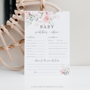 Prédictions pour bébé et carte de conseils, jeu de douche de bébé, bébé fille saupoudrer, activité de douche de bébé imprimable, modèle modifiable, TÉLÉCHARGEMENT NUMÉRIQUE