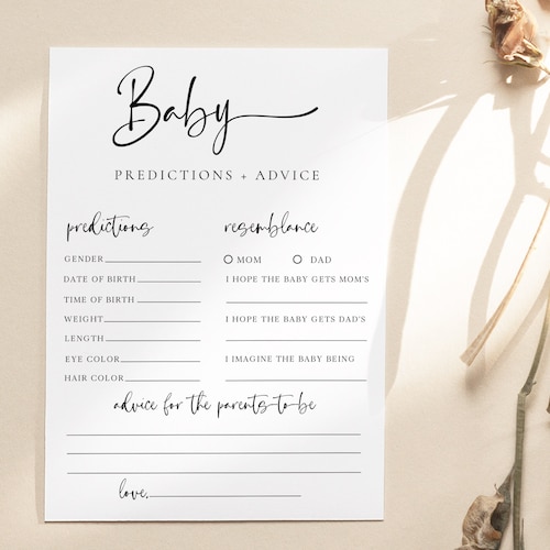 Baby Shower Predictions and Advice Cards Printable Baby Etsy