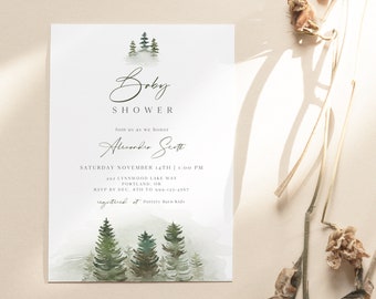 Winter Baby Shower Invites | Rustic Baby Shower Invitation | Woodland Outdoors Evite | Editable Instant Download with Corjl
