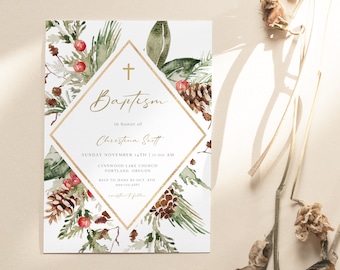 Christmas Baptism Invitation Template, Editable Baptism Invite Printable, Winter, Editable Text, ANY OCCASION