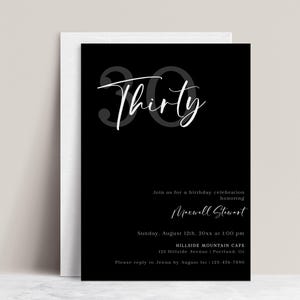 30th Birthday Invitation Template | Black and White Birthday Invite | Modern Adult Birthday Party Printable | Editable Milestone Invitation