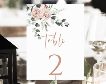 Table Number Template, Printable Table Numbers, Floral Wedding Decor, Table Seating Cards, Editable, Instant Download