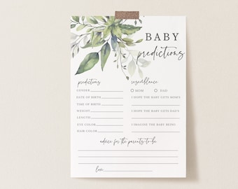 Greenery Baby Predictions and Advice Card, Baby Shower Games, Baby Girl, Baby Boy, Diy, Printable, 100% Editable Text, INSTANT DOWNLOAD
