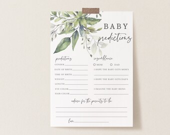 Greenery Baby Predictions and Advice Card, Baby Shower Games, Baby Girl, Baby Boy, Diy, Printable, 100% Editable Text, INSTANT DOWNLOAD