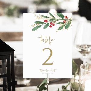 Numéros de table de mariage d'hiver | Décoration de mariage de Noël | Cartes de table minimalistes modernes | Modèle modifiable | TOUTES les occasions