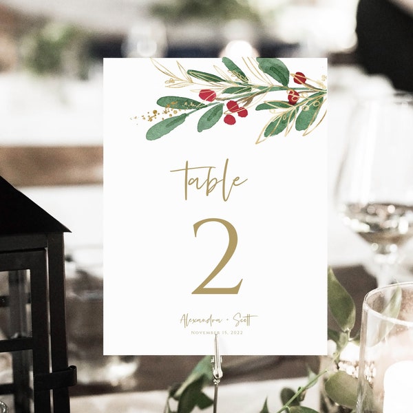 Winter Wedding Table Numbers | Christmas Wedding Decor | Modern Minimalist Table Cards | Editable Template | ANY Occasion