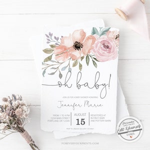 Baby Girl Shower Invitation, Oh Baby Invite | Editable Invitation Template