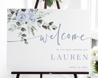 Baby Shower Welcome Sign Template, Baby Shower Decor, Baby Boy Shower, Editable Text, Corjl, Digital Download