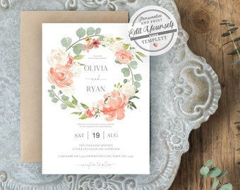 Coral Wedding Invite Etsy