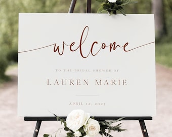 Minimalist Welcome Sign Template, Printable Modern Bridal Shower or Wedding Sign, Terracotta, Instant Download, 100% Editable