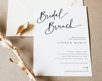 Minimalist Bridal Brunch Invitation, Bridal Luncheon Invite, Bridal Shower Invites, Digital Download, Editable Template, Corjl