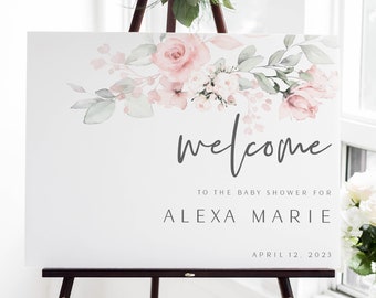 Baby Shower Welcome Sign Download, Baby Shower Decor, Baby Girl Shower, Editable Template, Corjl, Digital Download