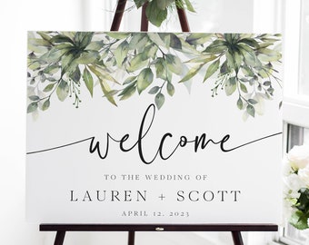 Wedding Welcome Sign Template, Wedding Signage, Wedding Decor, Editable and Printable, Eucalyptus Greenery, Digital Download