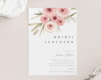 Bridal Luncheon Invitation Template, Floral Bridal Shower Invite Instant Download, TRY BEFORE You BUY