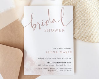 Watercolor Bridal Shower Invitation Template, Minimalist Bridal Shower Invite, Printable Bridal Shower Invitation, ANY OCCASION, Corj