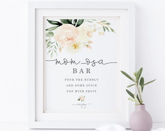 Momosa Bar Sign, Baby Shower Sign, Peach with Greenery, Digital Download wth Corjl