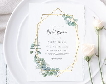 Bridal Brunch Invitation, Bridal Luncheon Invitation, Digital Download, Eucalyptus, DIY, Editable Text