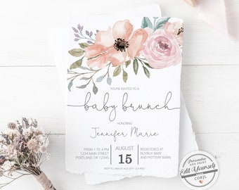 Floral Baby Brunch Invitation Girl, Baby Girl Invitation | Editable Invitation Instant Download