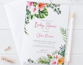 Tropical Baby Shower Invitation Editable Template, TRY BEFORE You BUY, Hawaiian Baby Shower Invite