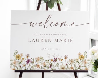Baby Shower Welcome Sign Template, Baby Shower Decor, Printable, Wildflowers, Editable Instant Download
