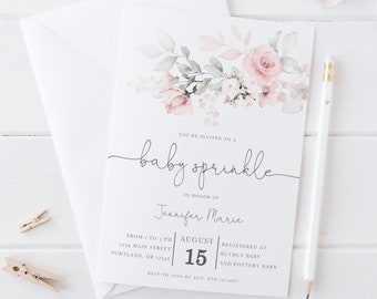 Floral Baby Sprinkle Invitation Girl, Baby Girl Sprinkle, Editable Instant Download