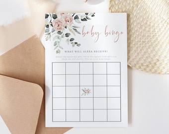 Baby Bingo Game Printable, Baby Shower Games, Baby Bingo Game, Blush Pink Floral, Editable Text, INSTANT DOWNLOAD