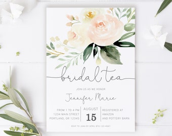 Floral Bridal Tea Invitation Template | Wedding Shower Invite | Modern Minimalist | Editable Instant Download