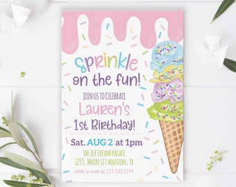 Ice Cream Invitation, Birthday Invitation, Instant Download,