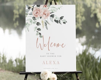 Baby Shower Welcome Sign Template, Baby Shower Decor, Baby Girl Shower, Editable Text, Corjl, Digital Download