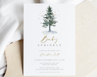 Baby Sprinkle Invitation Girl, Rustic Baby Sprinkle Invite, Winter, Christmas, Editable Template with Corjl