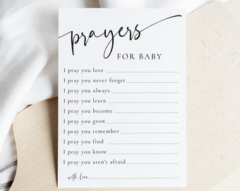 Prayers For Baby Card, Well Wishes for Baby, Classic Baby Shower, Minimalist and Modern, 100% Editable Template, INSTANT DOWNLOAD