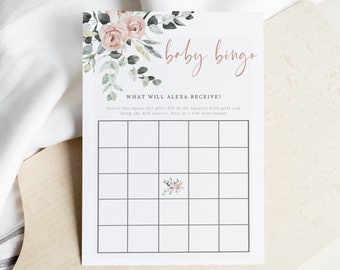 Classic Baby Shower Bingo, Baby Shower Games, Baby Bingo Game, Diy, Blush Pink Flowers, Printable, 100% Editable Text, INSTANT DOWNLOAD