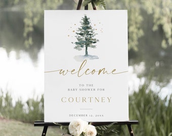 Winter Baby Shower Welcome Sign Template | Christmas Baby Shower Decor | Baby Girl Shower | Editable Text | Corjl | Digital Download