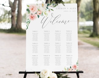 Seating Chart Template, Editable & Printable Instant Download, Seating Plan, Wedding Sign, Floral Blush Pink, Digital Download