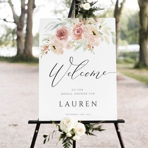 Bridal Shower Welcome Sign Template, Boho Wedding Welcome Sign, Floral, Editable and Printable, Digital Download