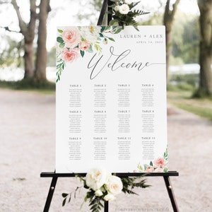 Seating Chart Template, Editable & Printable Instant Download, Seating Plan, Wedding Sign, Floral Blush Pink, Digital Download