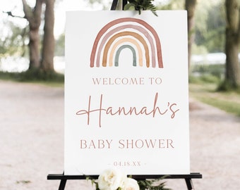 Baby Shower Welcome Sign Template, Rainbow Baby Shower Decor, Printable, Boho, Editable Instant Download