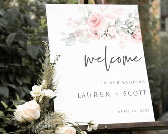 Wedding Welcome Sign Template, Wedding Signage, Wedding Decor, Editable and Printable, Floral Flower, Digital Download
