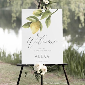 Lemon Bridal Shower Welcome Sign Template, Greenery Wedding Welcome Sign, Digital Download