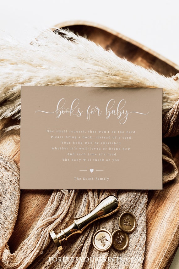 Baby Book Request Card Insert, Instant Download, Beige Baby Shower