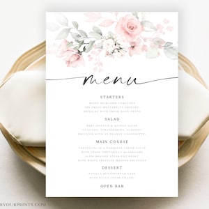 Szablon karty menu na kolację weselną, szablon menu weselnego, menu kolacji, menu lunchowe, edytowalne natychmiastowe pobranie