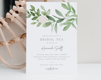 Floral Bridal Tea Invitation Template, Bridal Shower Invites, Blush Pink, Modern, Editable Instant Download, Any Occasion