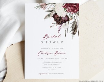 Pampas Bridal Shower Invitation Template, Bohemian Wedding Shower, Modern Bridal Shower Invite, Editable Instant Download