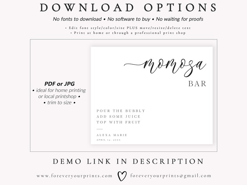 Panneau de bar Mimosa pour douche nuptiale, modèle de bar Mimosa pour brunch nuptial, douche nuptiale minimaliste, station de bar pétillant, toute occasion image 7