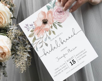 Bridal Brunch Invitation Template, INSTANT DOWNLOAD, Printable Wedding Shower Invite